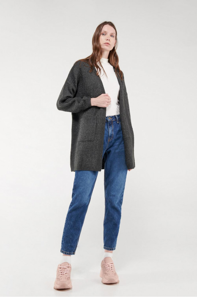 Cardigan unicolor con bolsillos