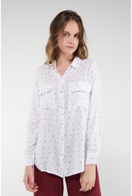 Blusa estampada, doble bolsillo