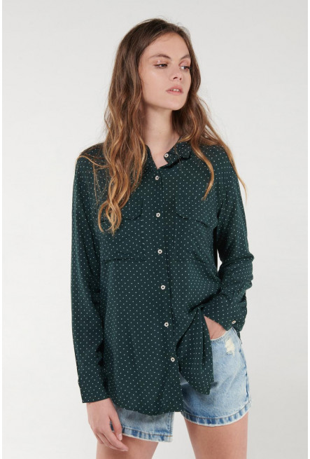 Blusa estampada, doble bolsillo