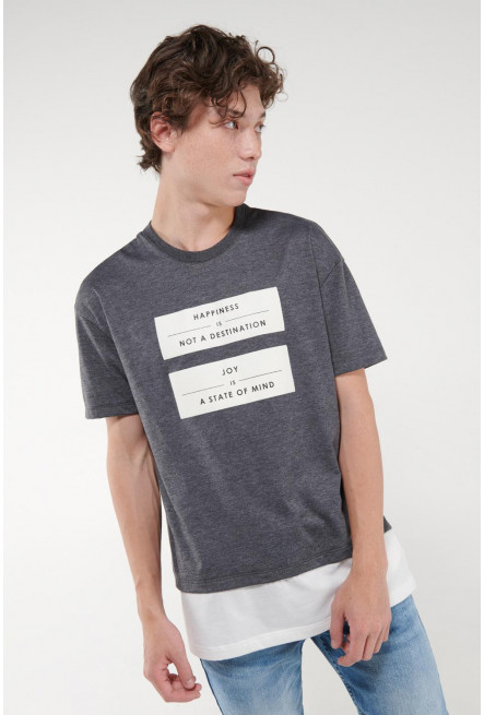 Camiseta, con estampado frente y bajo en contraste