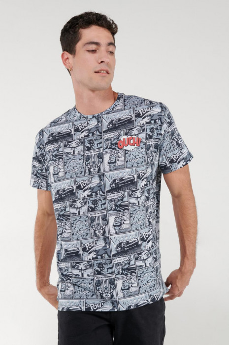 Camiseta estampada, cuello redondo, manga corta