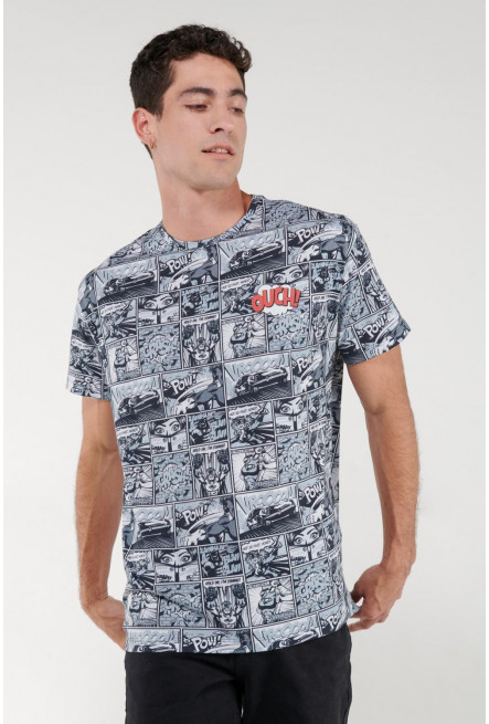 Camiseta estampada, cuello redondo, manga corta