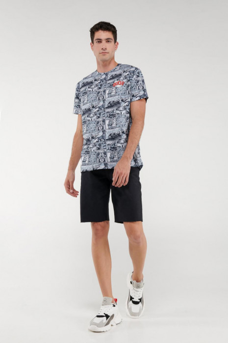 Camiseta estampada, cuello redondo, manga corta