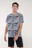 Camiseta estampada, cuello redondo, manga corta