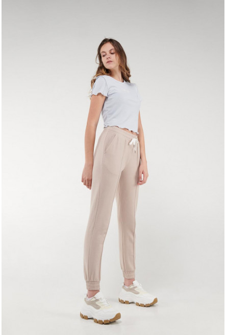 Pantalon jogger, unicolor, con bolsillos en costado