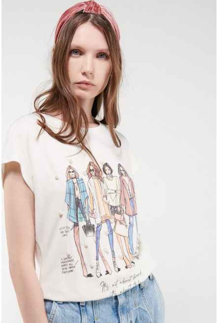 Camiseta sin mangas, estampada con perlas