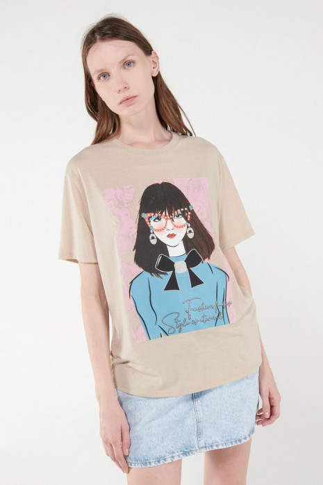 Camiseta, manga corta, con estampado en frente.