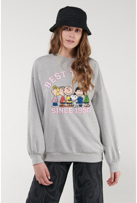 Buzo cerrado, con mangas bombachas, estampado de Snoopy.