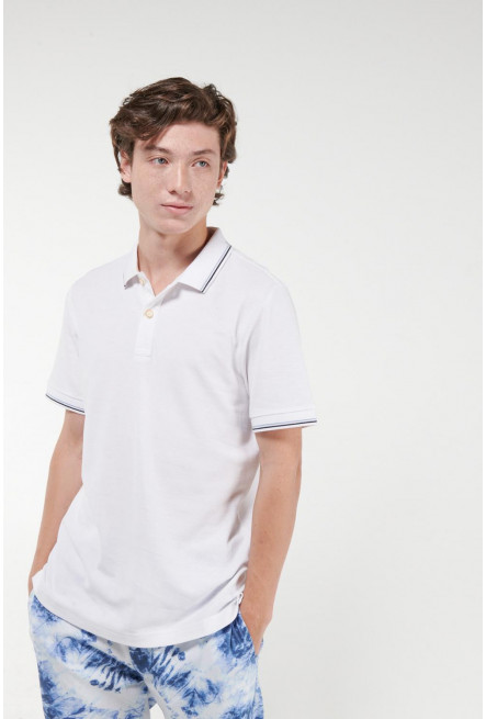 Camisa Polo unicolor con puños y cuello tejidos