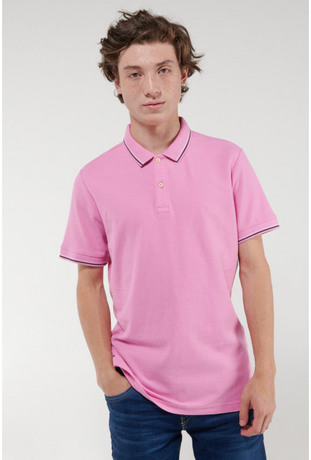 Camisa Polo unicolor con puños y cuello tejidos
