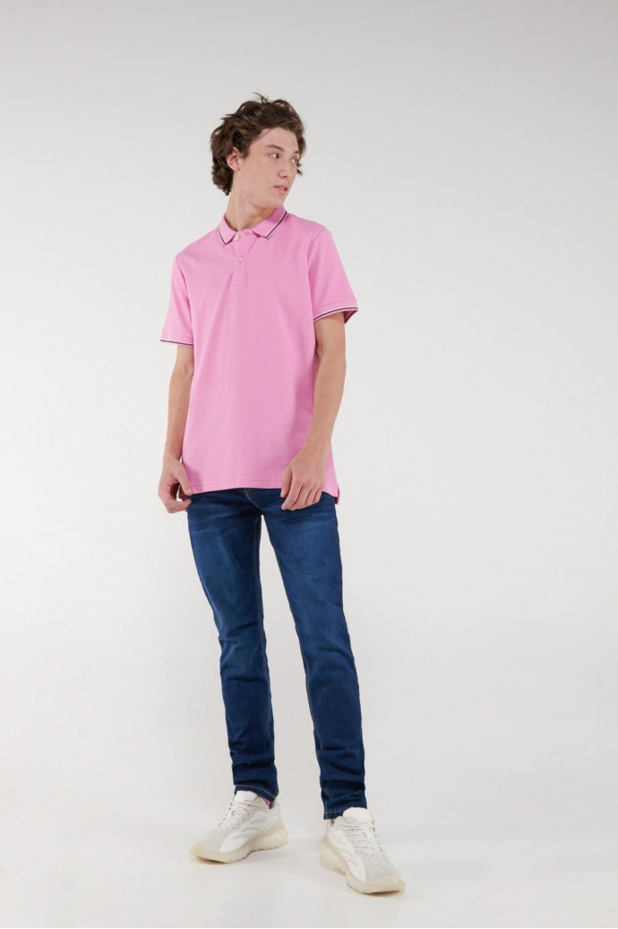 Camisa Polo unicolor con puños y cuello tejidos