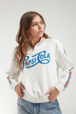 Buzo para mujer con estampado en frente y mangas de Pepsi.