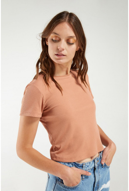 Camiseta unicolor, manga corta en tela mini galleta.