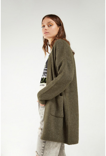 Cardigan unicolor con bolsillos