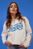 Buzo para mujer con estampado en frente y mangas de Pepsi.
