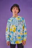 Buzo Tie dye, cuello redondo estampado en frente.