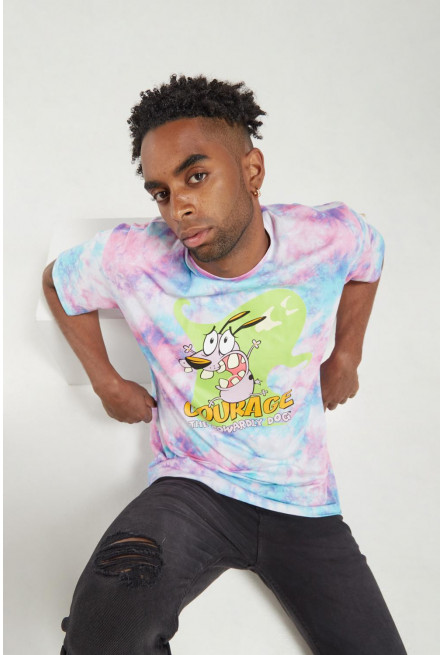 Camiseta tie dye manga corta estampado de Coraje, el Perro Cobarde.