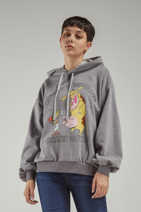 Buzo con capota estampado de La Vaca y El Pollito.
