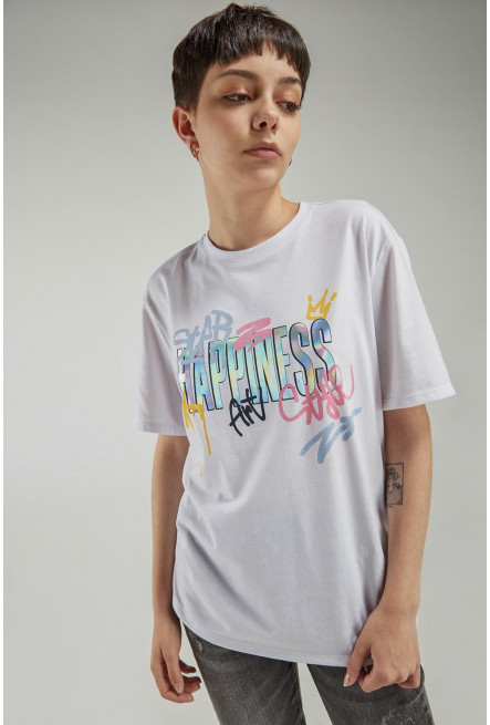 Camiseta, manga corta, con estampado en frente.