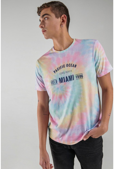 Camiseta estampada, cuello redondo, manga corta