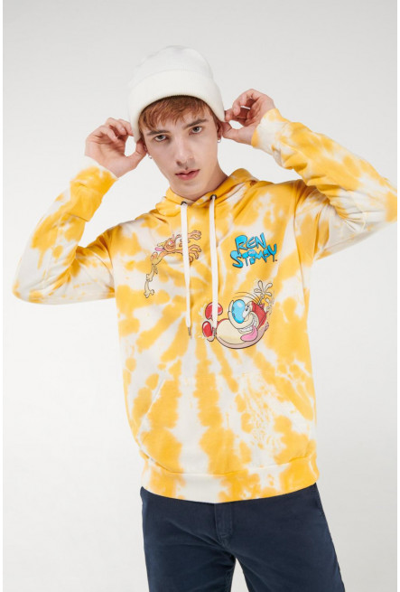 Buzo tie dye con capota, estampado de Ren & Stimpy
