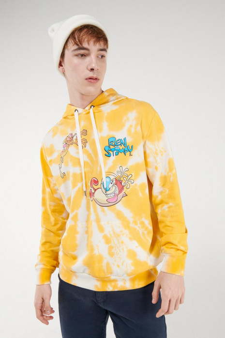 Buzo tie dye con capota, estampado de Ren & Stimpy
