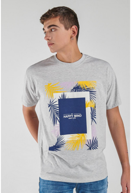 Camiseta estampada, cuello redondo, manga corta