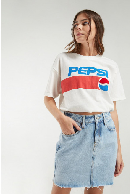 Falda de jean estampada