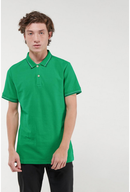 Camisa Polo unicolor con puños y cuello tejidos