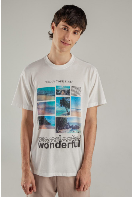Camiseta estampada, cuello redondo, manga corta