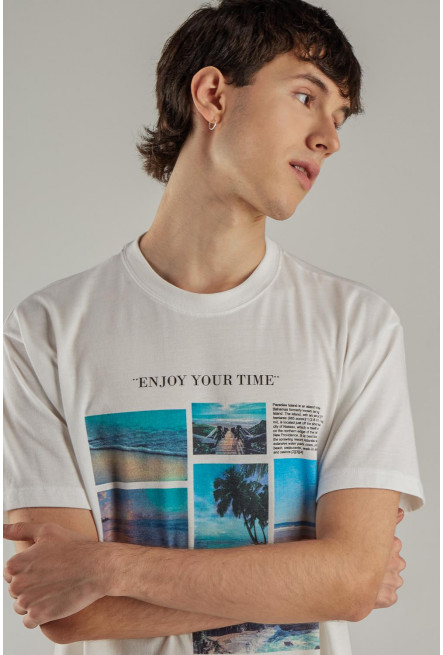 Camiseta estampada, cuello redondo, manga corta