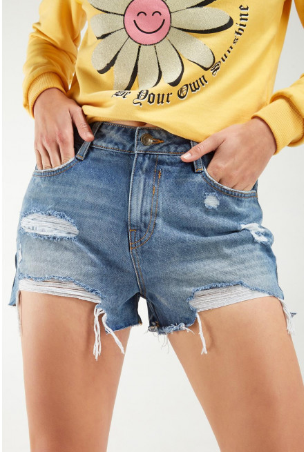 Short denim tiro alto