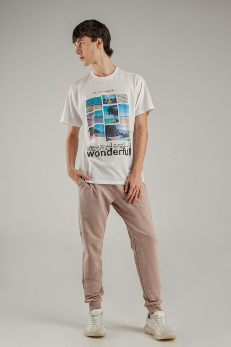 Pantalón jogger azul, con pretina y puños en rib